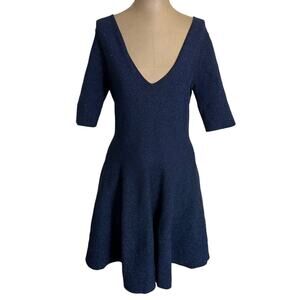 Milly Mini Dress Blue Metallic Stretch Short Sleeve Knit Fit & Flare